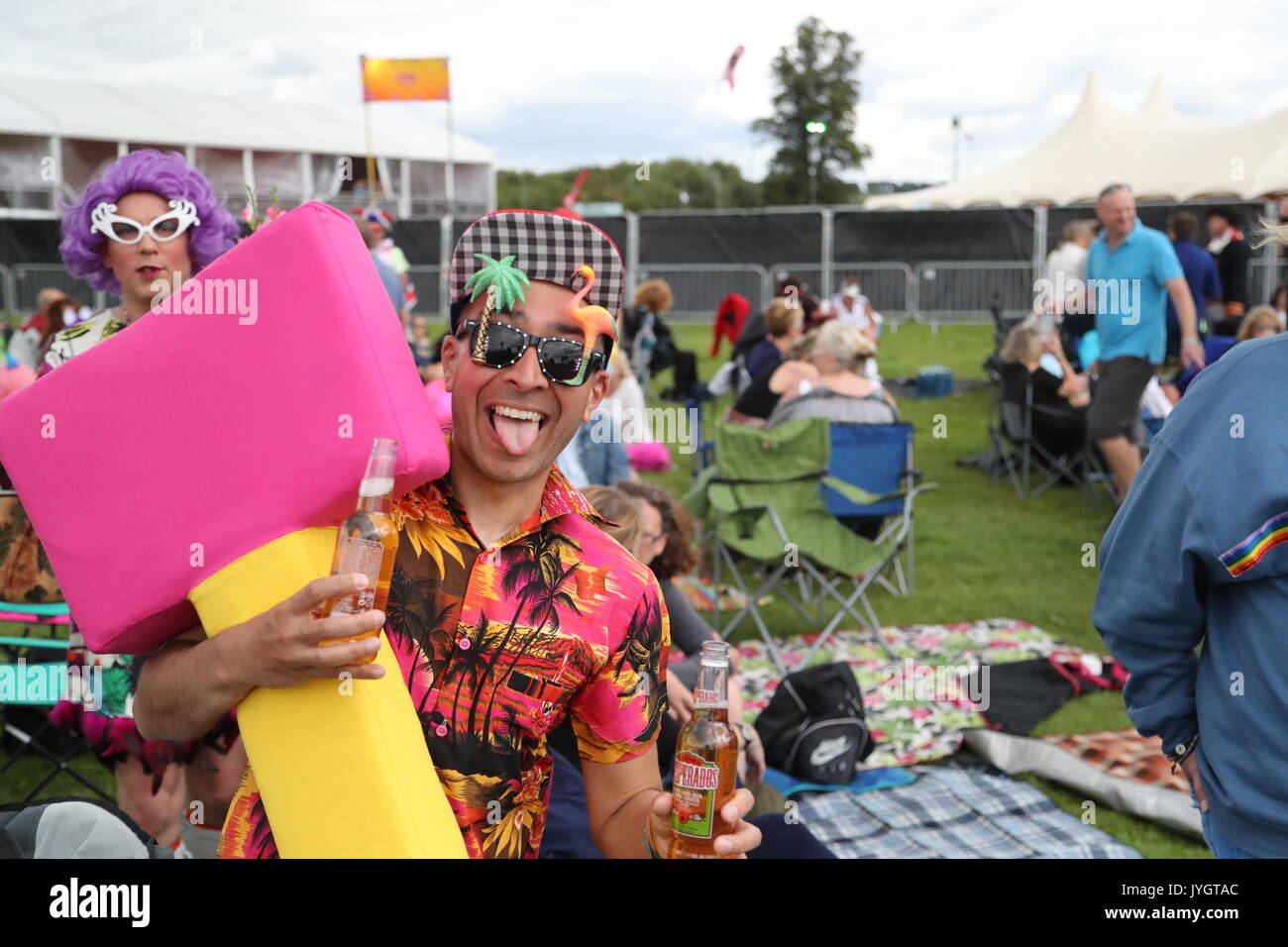 Henley-on-Thames, Oxfordshire, Regno Unito. 19 Agosto, 2017. Migliaia di festaioli divertirsi aspettando con impazienza la musica dal vivo degli anni ottanta a questa edizione del Festival di riavvolgimento Sud 2017 sul suo primo giorno di credito: Uwe Deffner/Alamy Live News Foto Stock