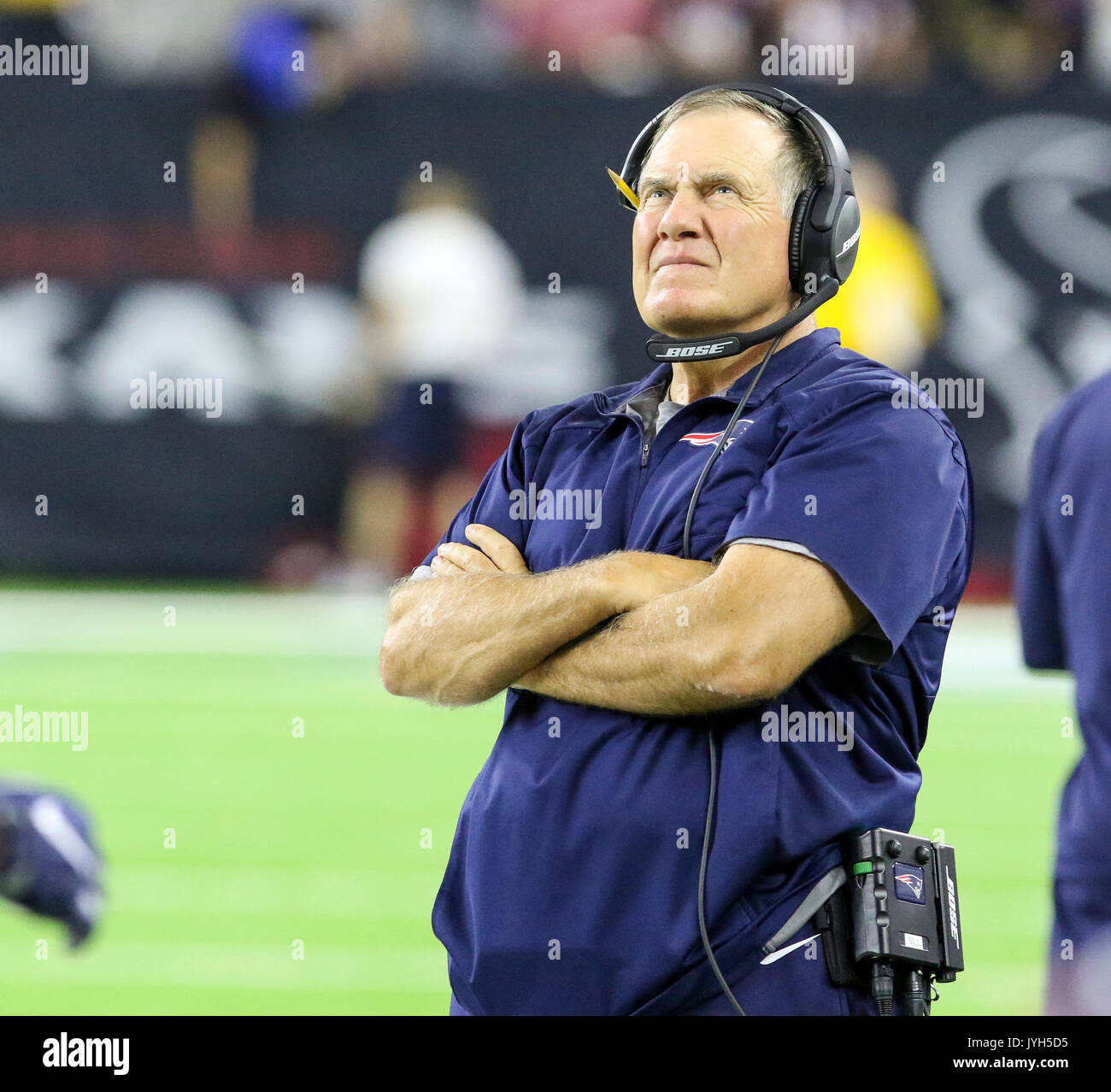 Agosto 19, 2017: New England Patriots head coach Bill Belichick durante la NFL preseason game tra New England Patriots e Houston Texans al NRG Stadium di Houston, TX. John Glaser/CSM. Foto Stock