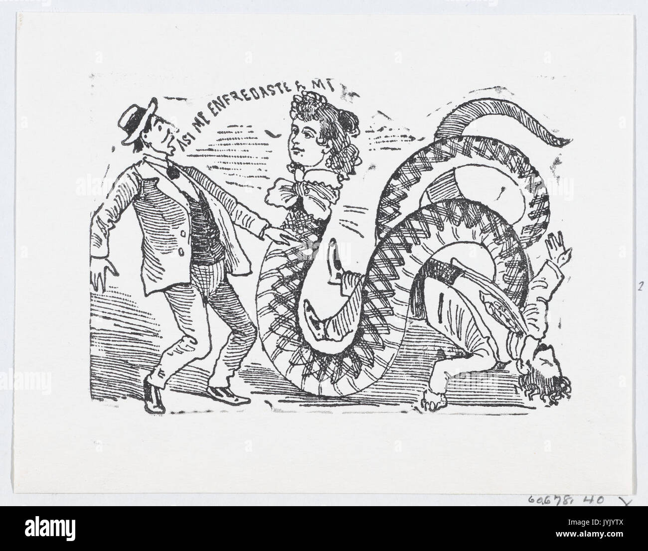 Un serpente con una testa di donna slithering verso una paura l'uomo, un'illustrazione da "La ballata della Donna Serpente" (ristampato 1930) ha incontrato DP869397 Foto Stock