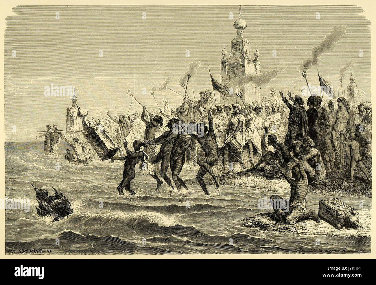 1878 musulmano sciita Muharram Tazia Taboot in immersione in acqua Bombay da Emile Bayard Foto Stock
