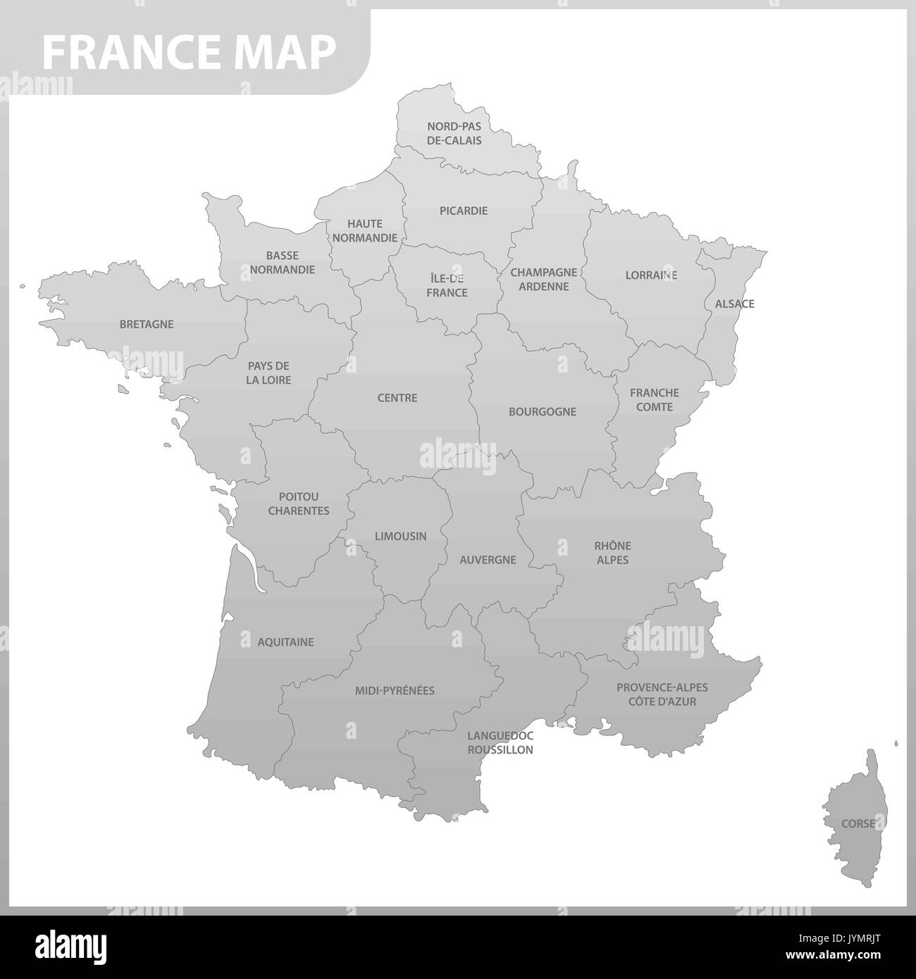 La mappa dettagliata della Francia con le regioni o gli stati membri Immagine e Vettoriale - Alamy