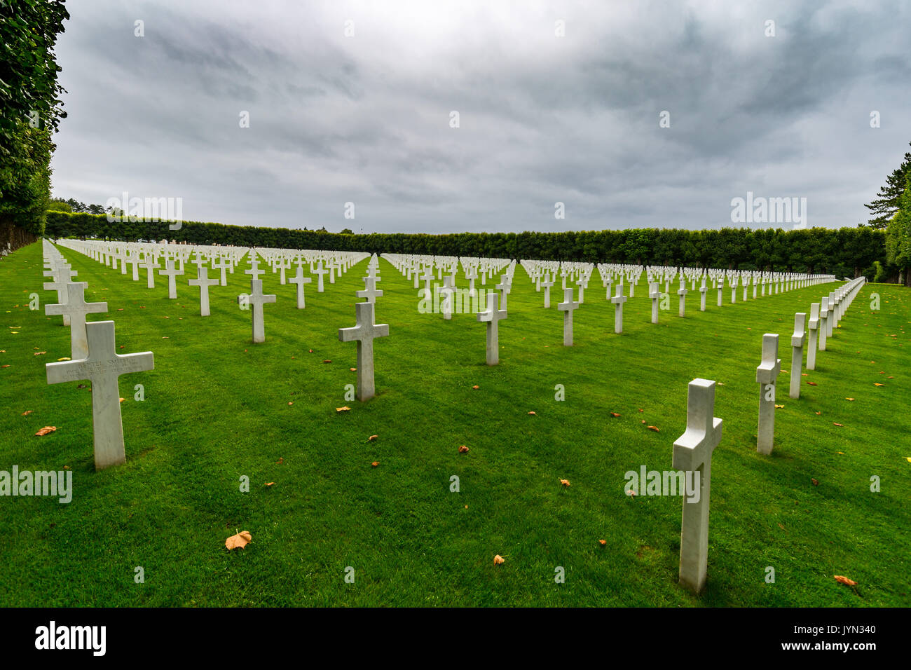 Righe di marmo bianco lapidi in Meuse-Argonne WW1 americano cimitero militare, della Mosa, Francia Foto Stock