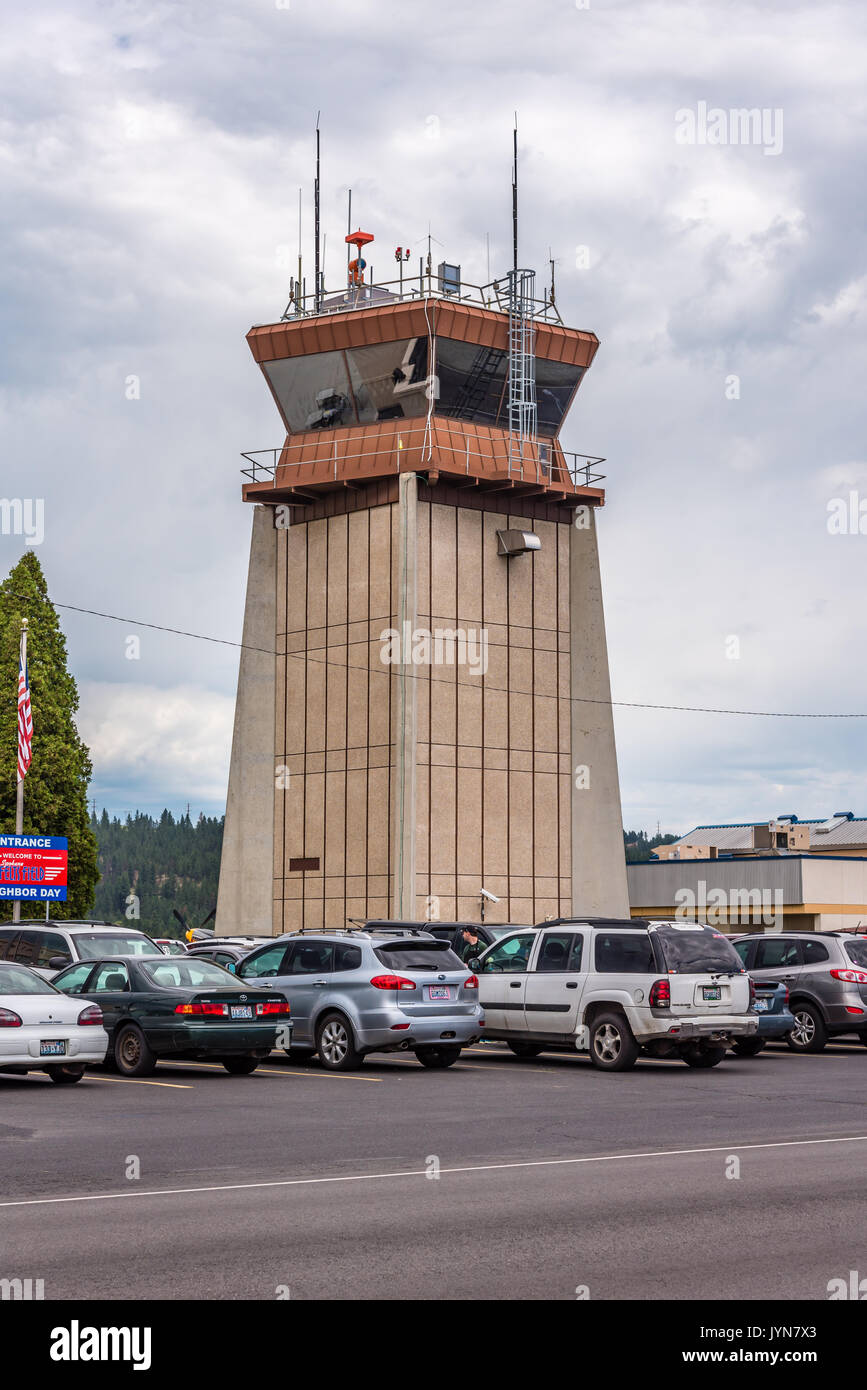 Il controllo del traffico aereo da torre a feltri campo. Spokane, Washington. Foto Stock