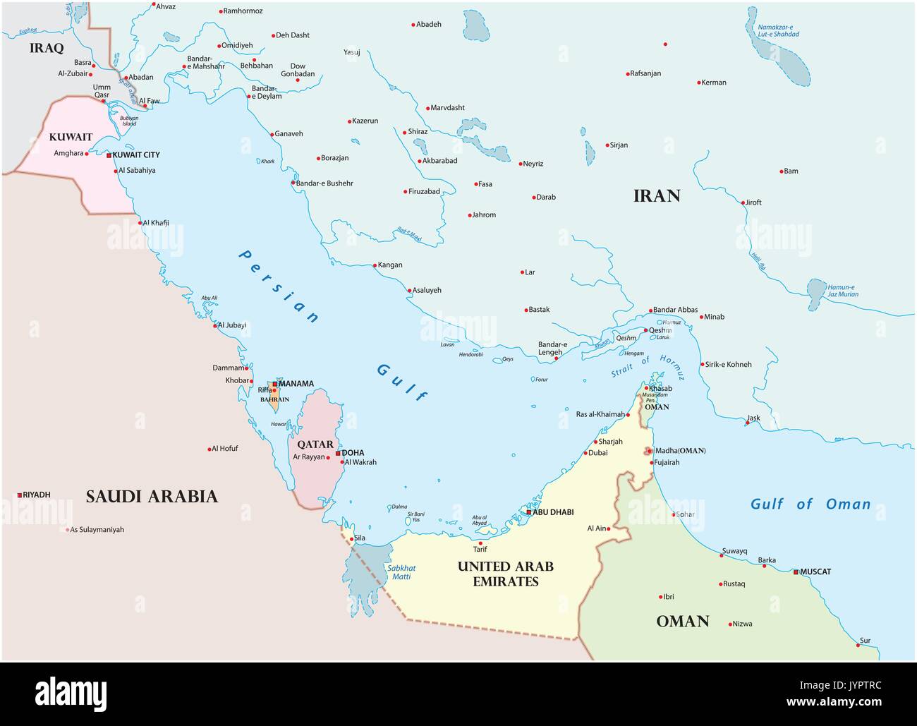 Mappa del Golfo Persico e i suoi paesi vicini Immagine e Vettoriale - Alamy