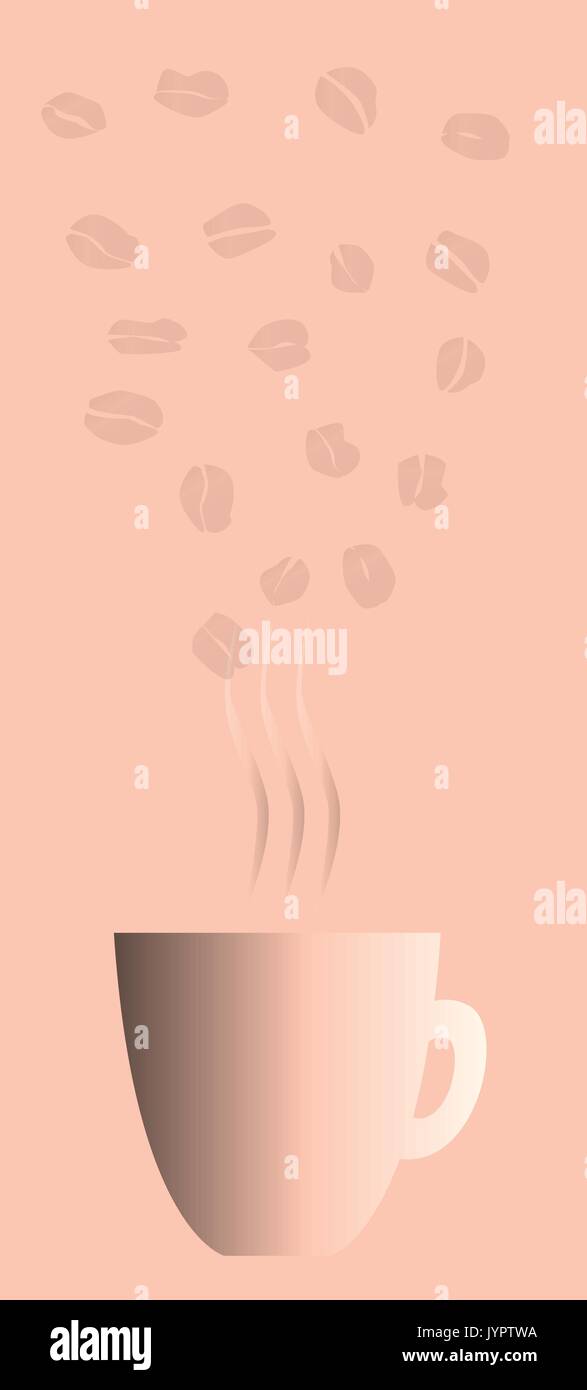 Un caffè sfondo con fagioli e una fumante tazza Illustrazione Vettoriale