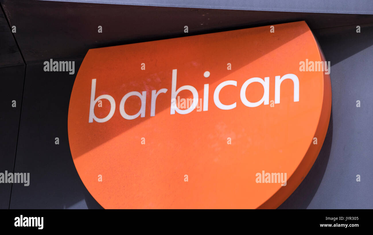 Logo Barbican Centre, Londra, Regno Unito. Foto Stock