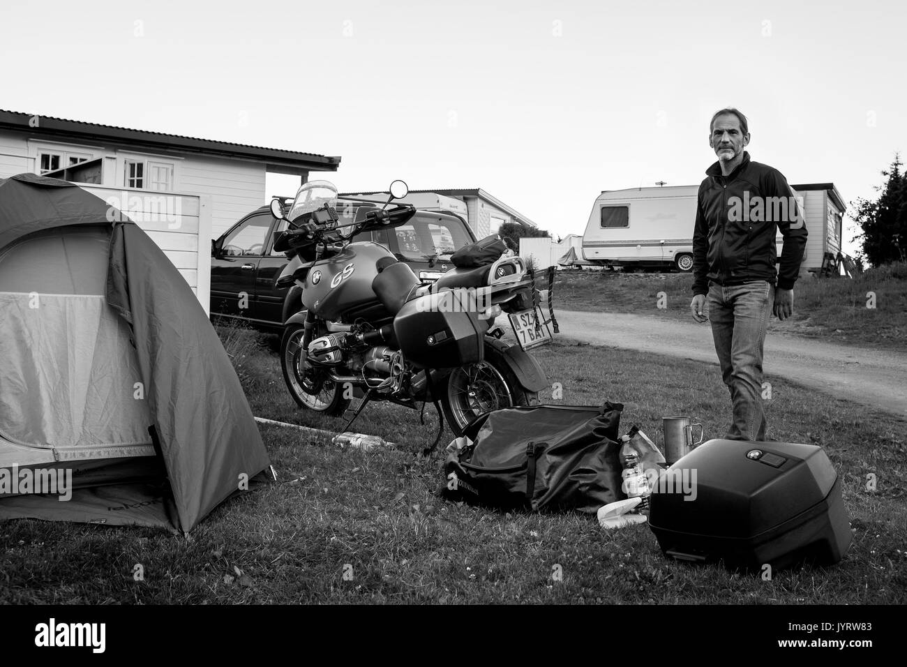 Norvegia, biker durante una pausa Foto Stock