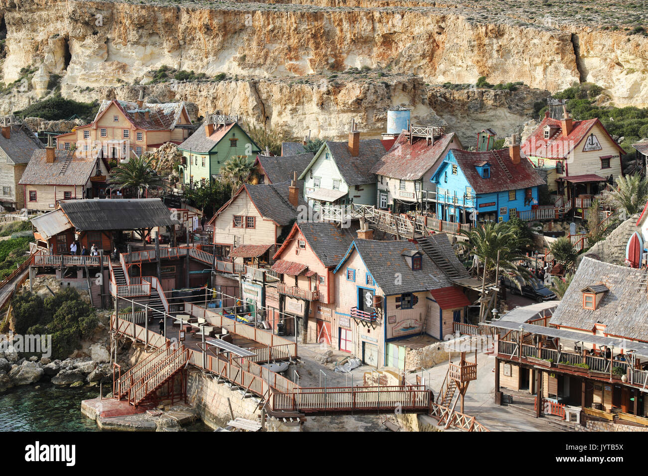Popeye Village, noto anche come Sweethaven Village - un set cinematografico, Malta Foto Stock