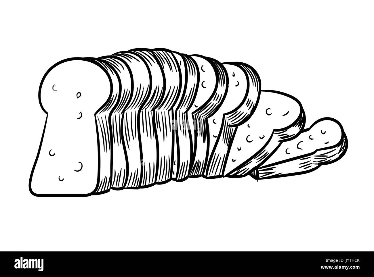 Mano bozzetto di fettine di pane bianco e nero linea semplice illustrazione vettoriale per libro da colorare - Linea tracciata vettore Illustrazione Vettoriale