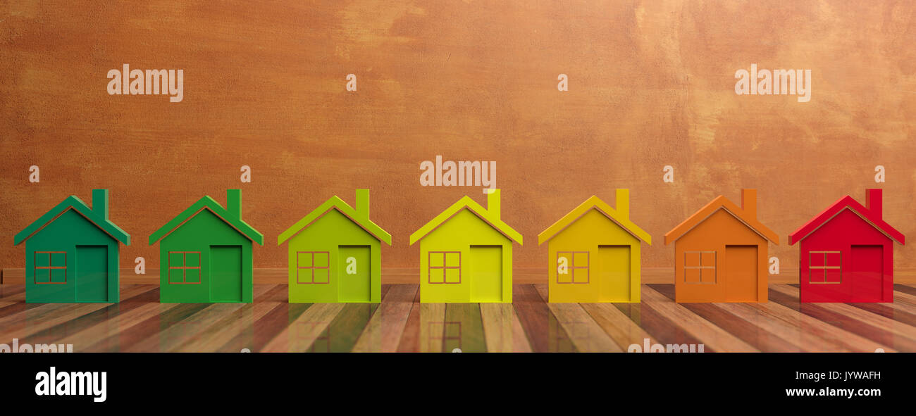 Case e efficienza energetica concetto. 3d illustrazione Foto Stock