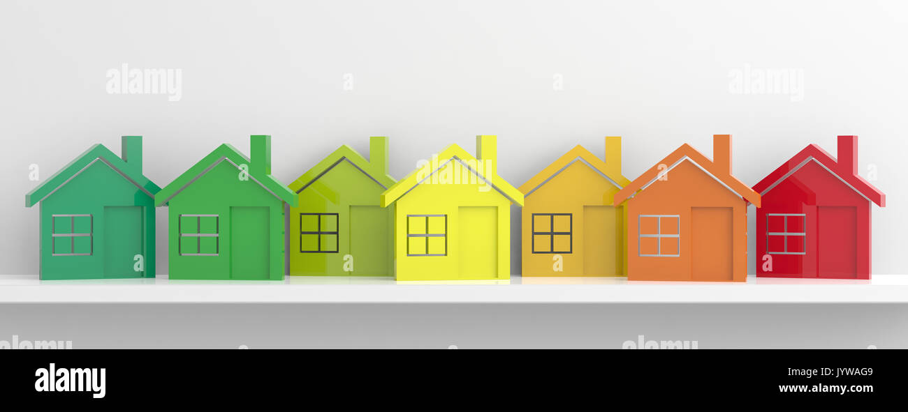 Case e efficienza energetica concetto. 3d illustrazione Foto Stock