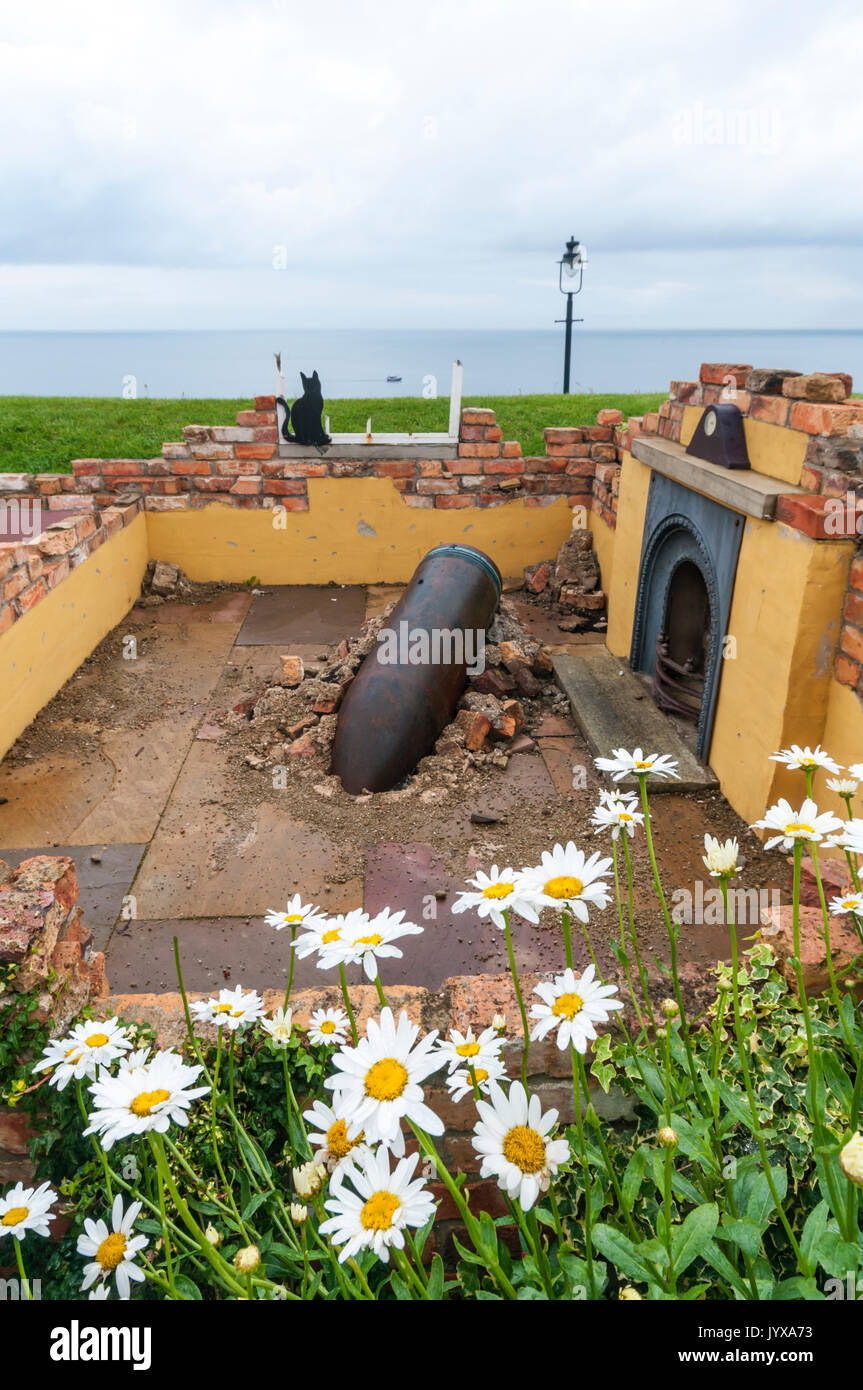 La ricostruzione di una casa bombardata a Whitby ha creato come un memoriale di civili uccisi nella prima guerra mondiale Bombardamento navale della città. Foto Stock