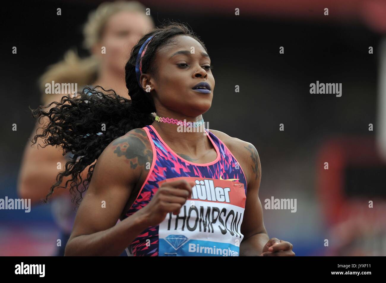 Birmingham, Regno Unito. 20 agosto 2017. THOMPSON Elaine (JAM) in womens 100m. Muller Grand Prix atletica. Birmingham Grand Prix. Alexander Stadium. Perry Barr. Credito: Sport In immagini/Alamy Live News Foto Stock