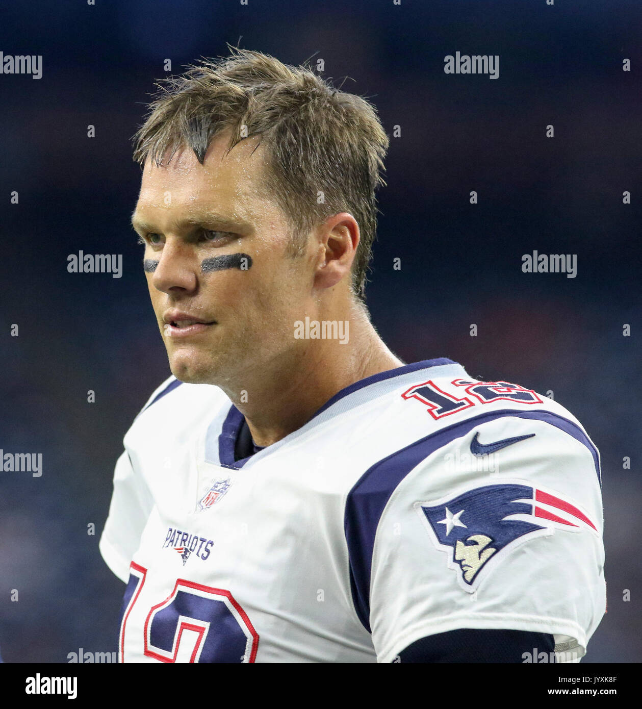 Agosto 19, 2017: New England Patriots quarterback Tom Brady (12) prima dell'inizio della NFL preseason game tra New England Patriots e Houston Texans al NRG Stadium di Houston, TX. John Glaser/CSM. Foto Stock