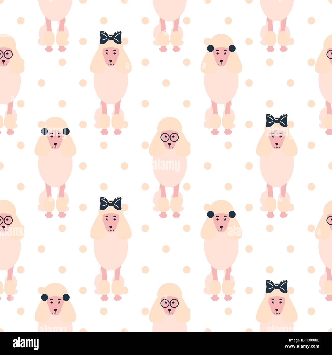 Barboncino rosa simpatico cane girlish vettore senza giunture polkadot pattern. Illustrazione Vettoriale
