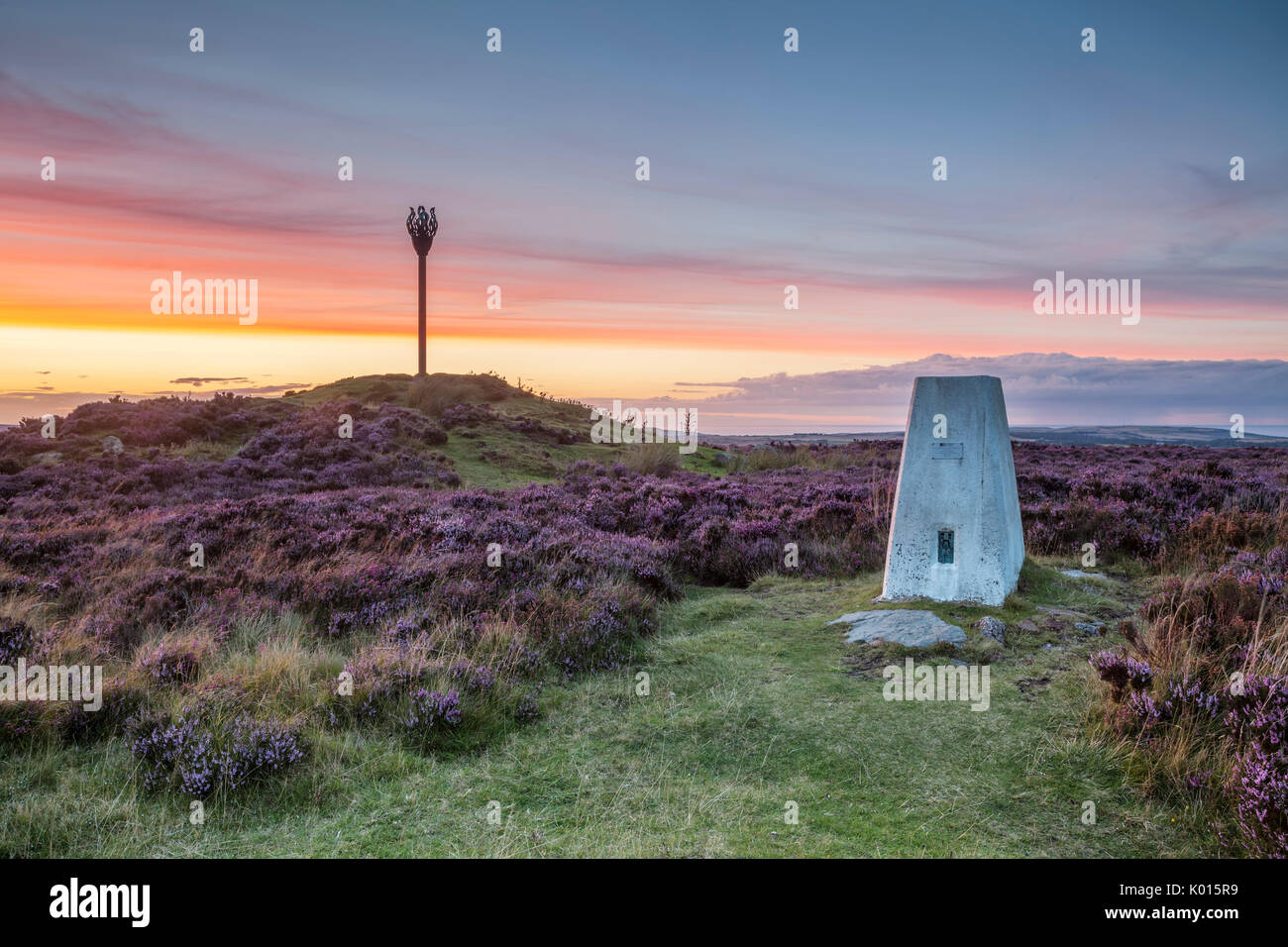 Sunset over Danby Beacon in North York Moors. Foto Stock