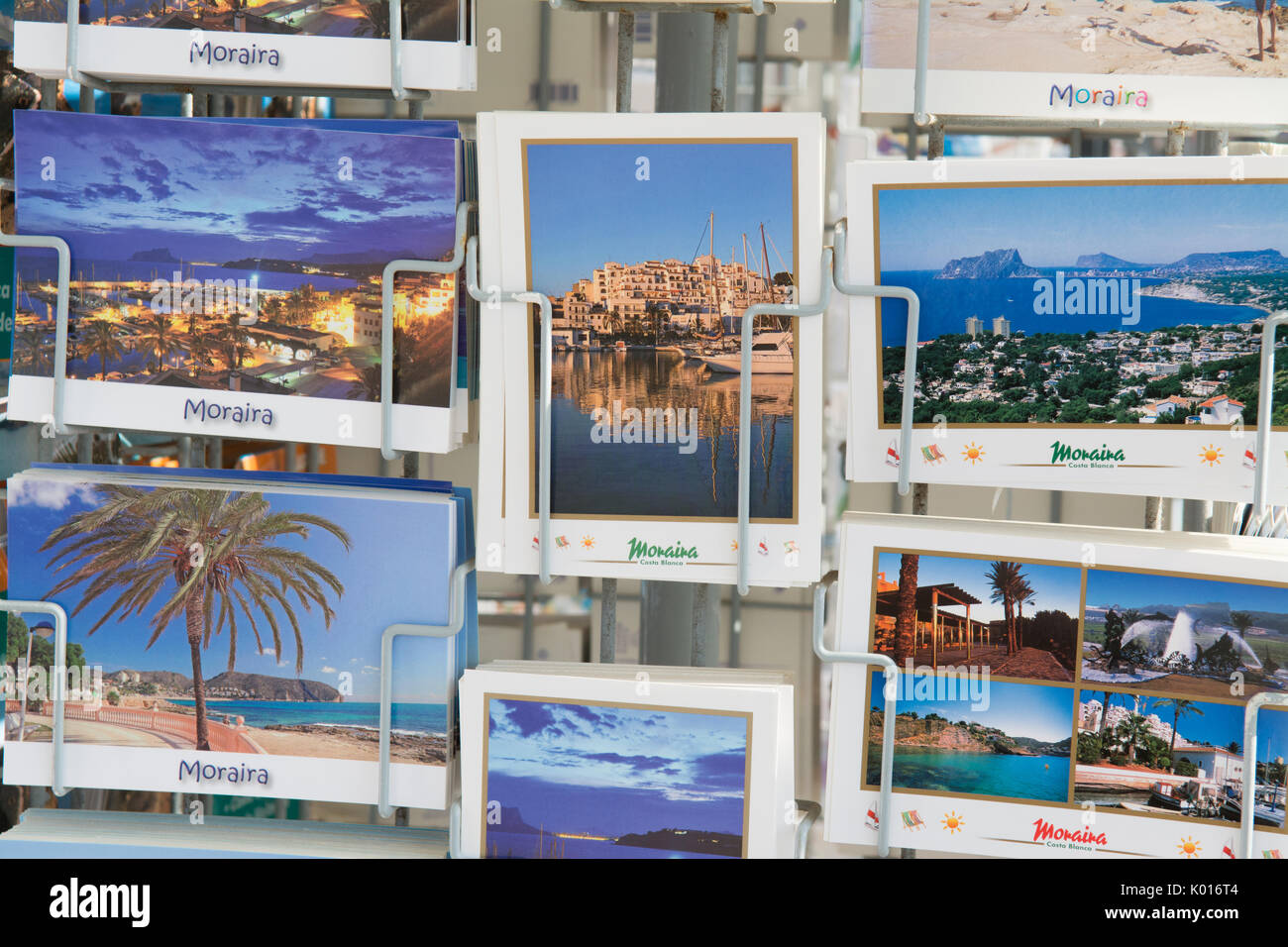 Moraira cartoline, Moraira, Alicante, Costa Blanca, Spagna Foto Stock
