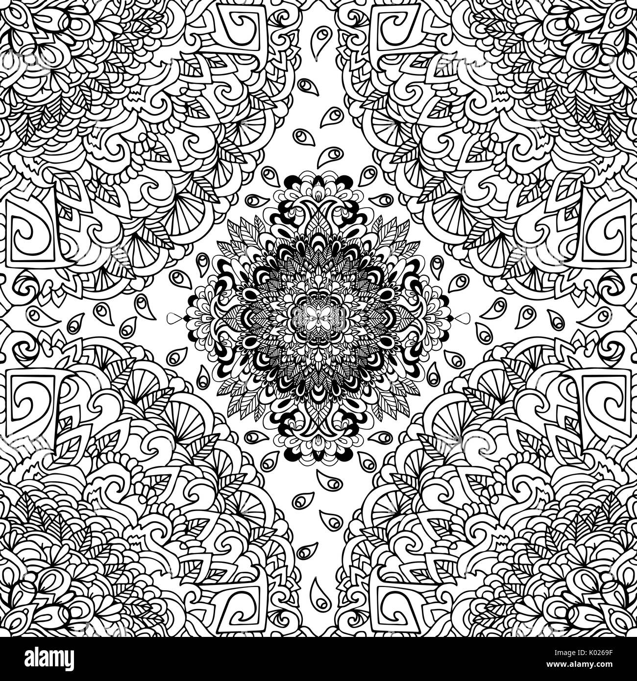 Abstract background. Illustrazione Vettoriale. Mandala etnici monocromatico pattern senza giunture. Ornamento indiano. Illustrazione Vettoriale