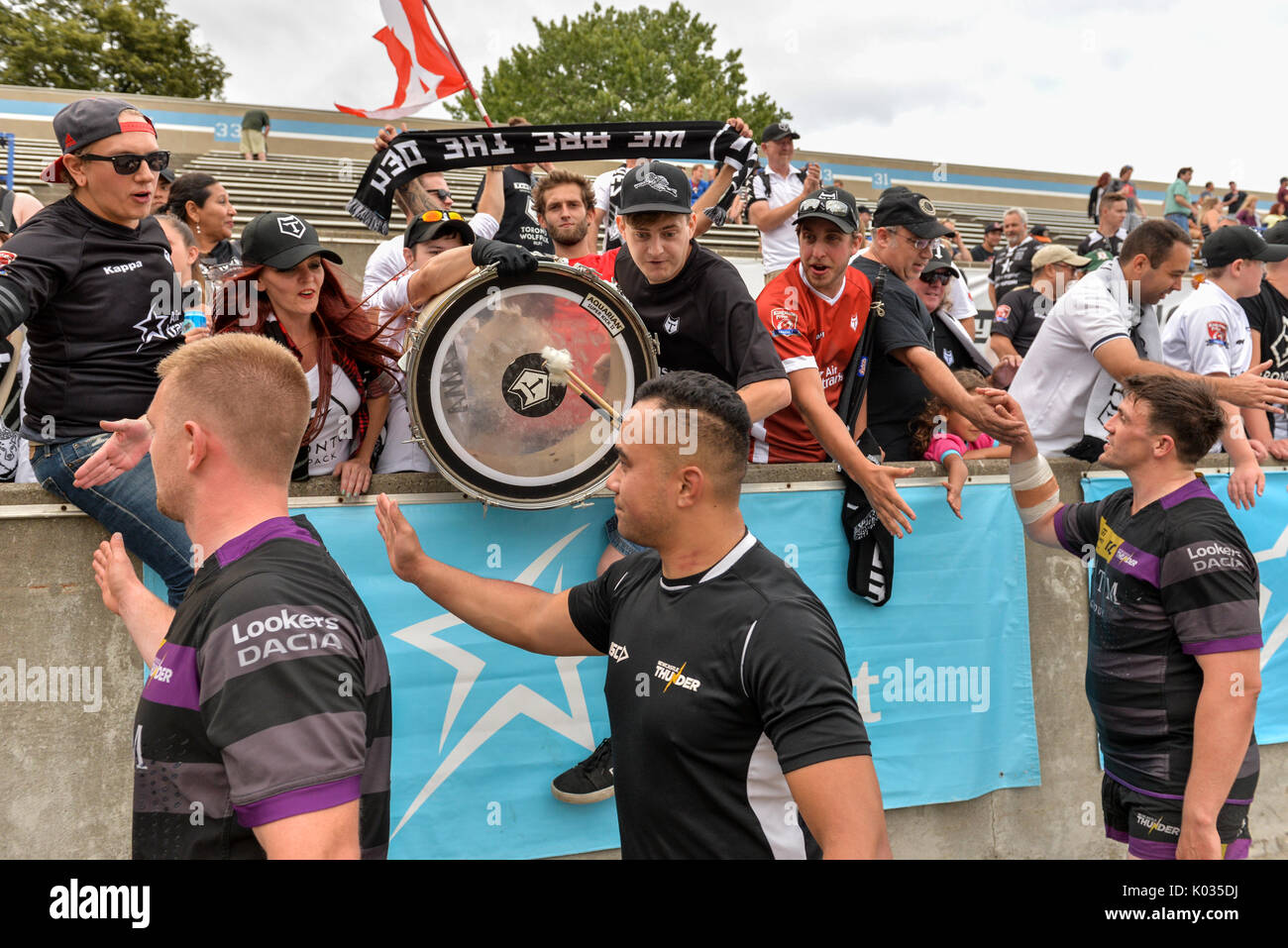 Agosto 19, 2017. Toronto, Canada - giocatori sul campo durante il Super 8s Round 4 gioco tra Toronto Wolfpack (Canada) vs Newcastle Thunder (Regno Ki Foto Stock