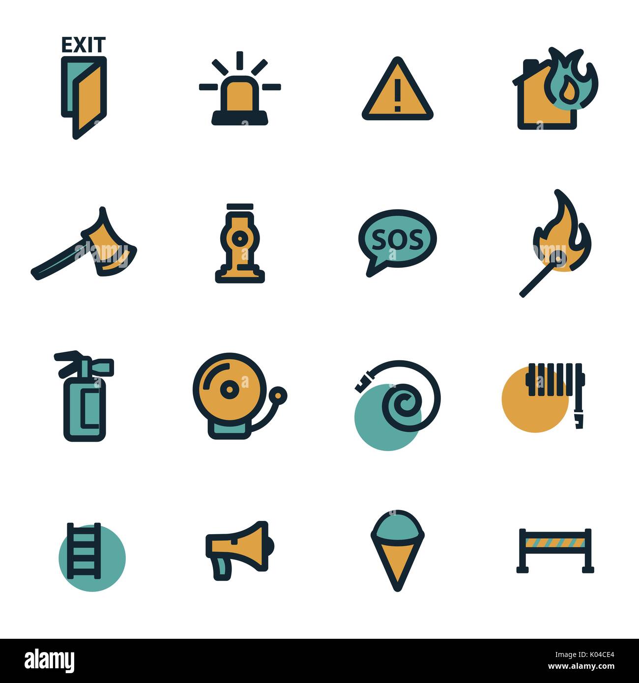 Vettore vigile del fuoco piatto set di icone Illustrazione Vettoriale
