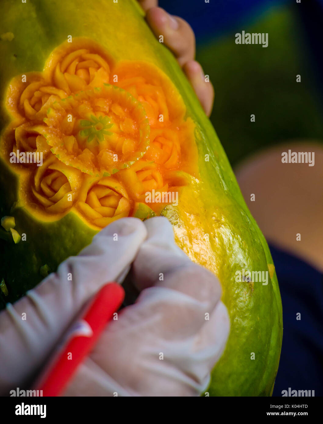 La scultura di frutta arte della Thailandia per alimentare puntiglioso Foto Stock