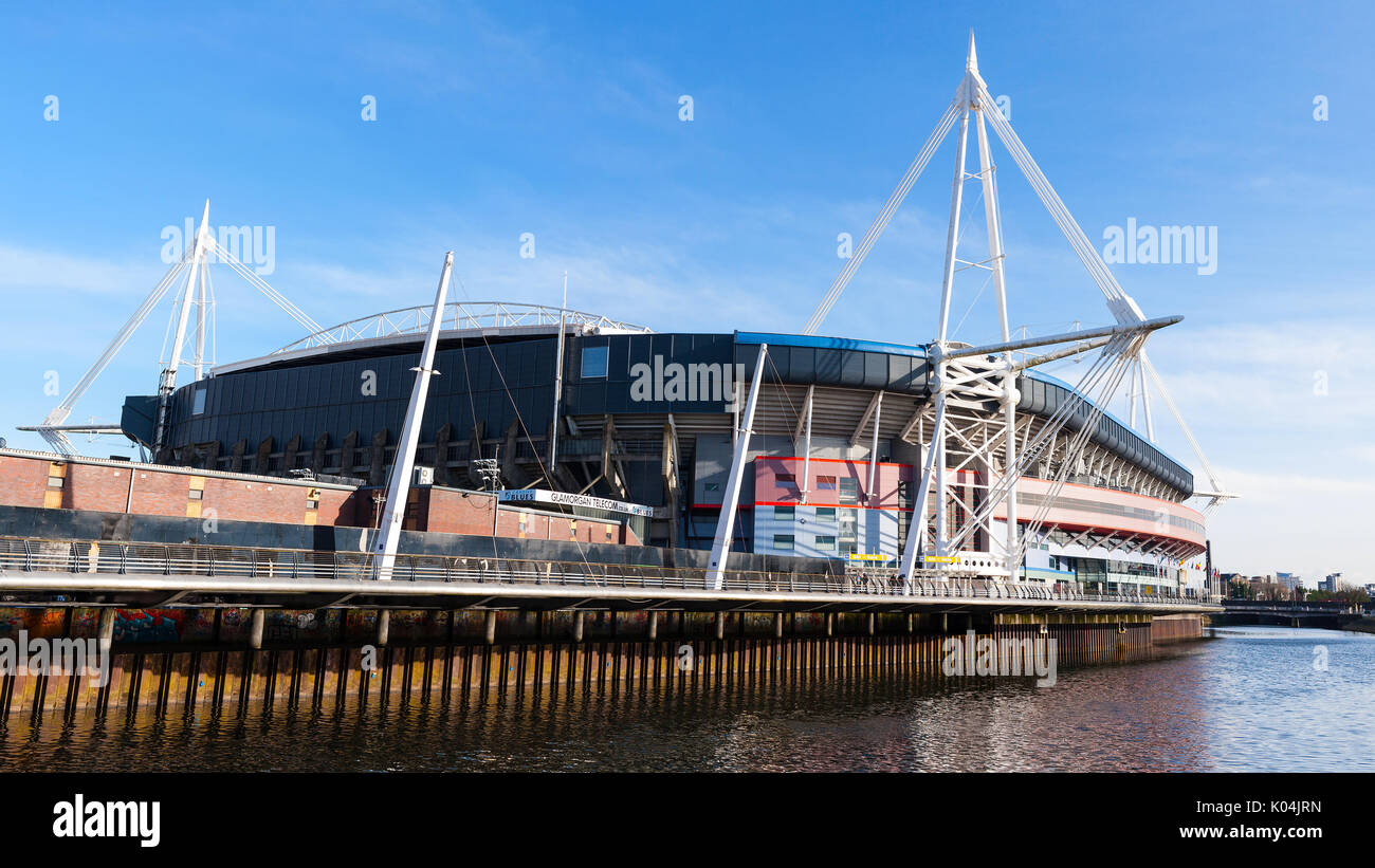 Esterno del Millennium Stadium di Cardiff Wales, Regno Unito Foto Stock