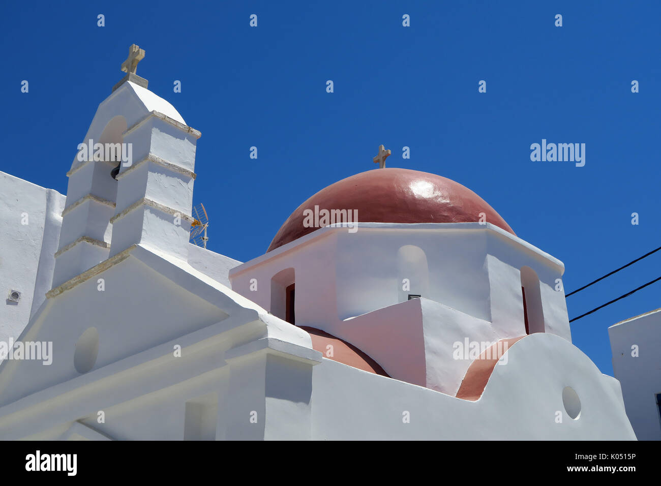 Chiesa sull'isola greca di Mykonos Foto Stock