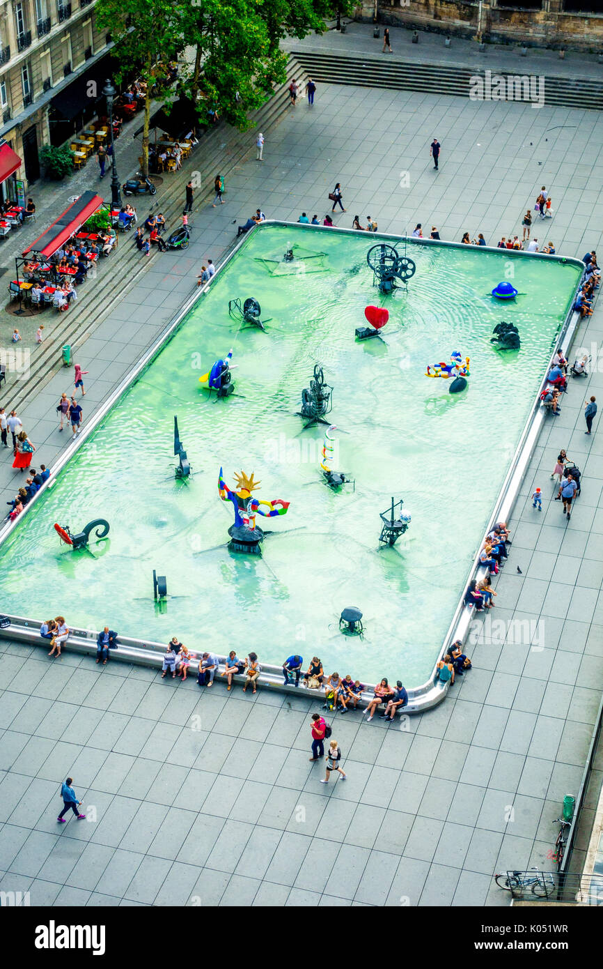 Vista aerea della Fontana Stravinsky dal Centro Pompidou Foto Stock