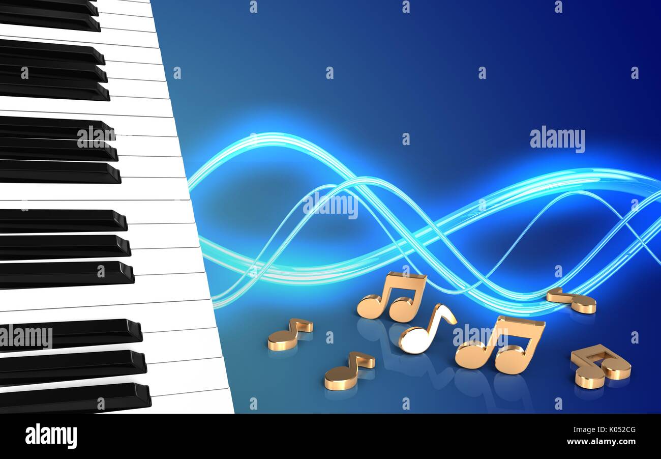 3d illustrazione dei tasti di pianoforte su suono di sottofondo con note  Foto stock - Alamy