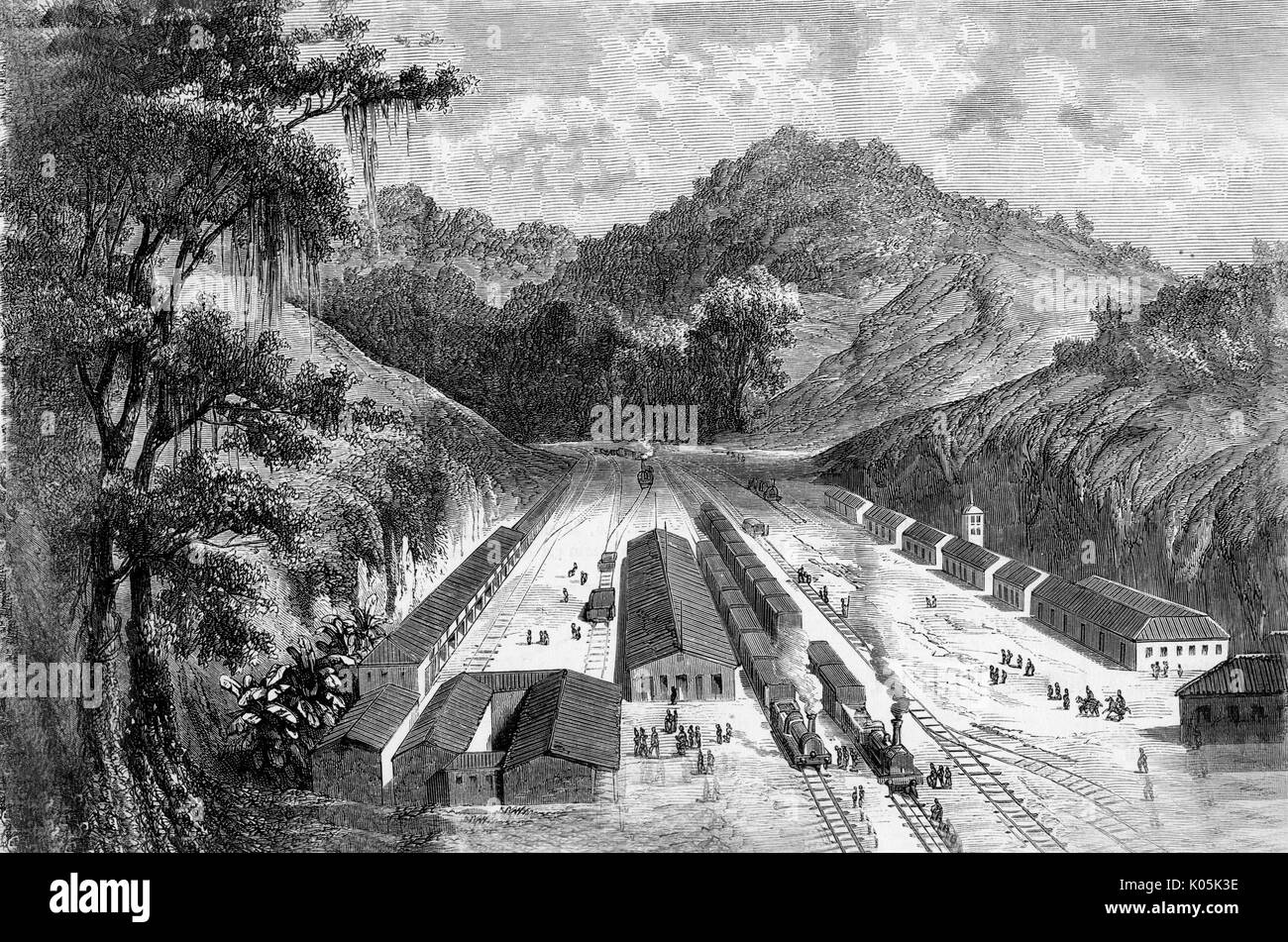 L'inaugurazione della "Ferrovia di Pedro II', alla valle Macacos. Data: 1863 Foto Stock