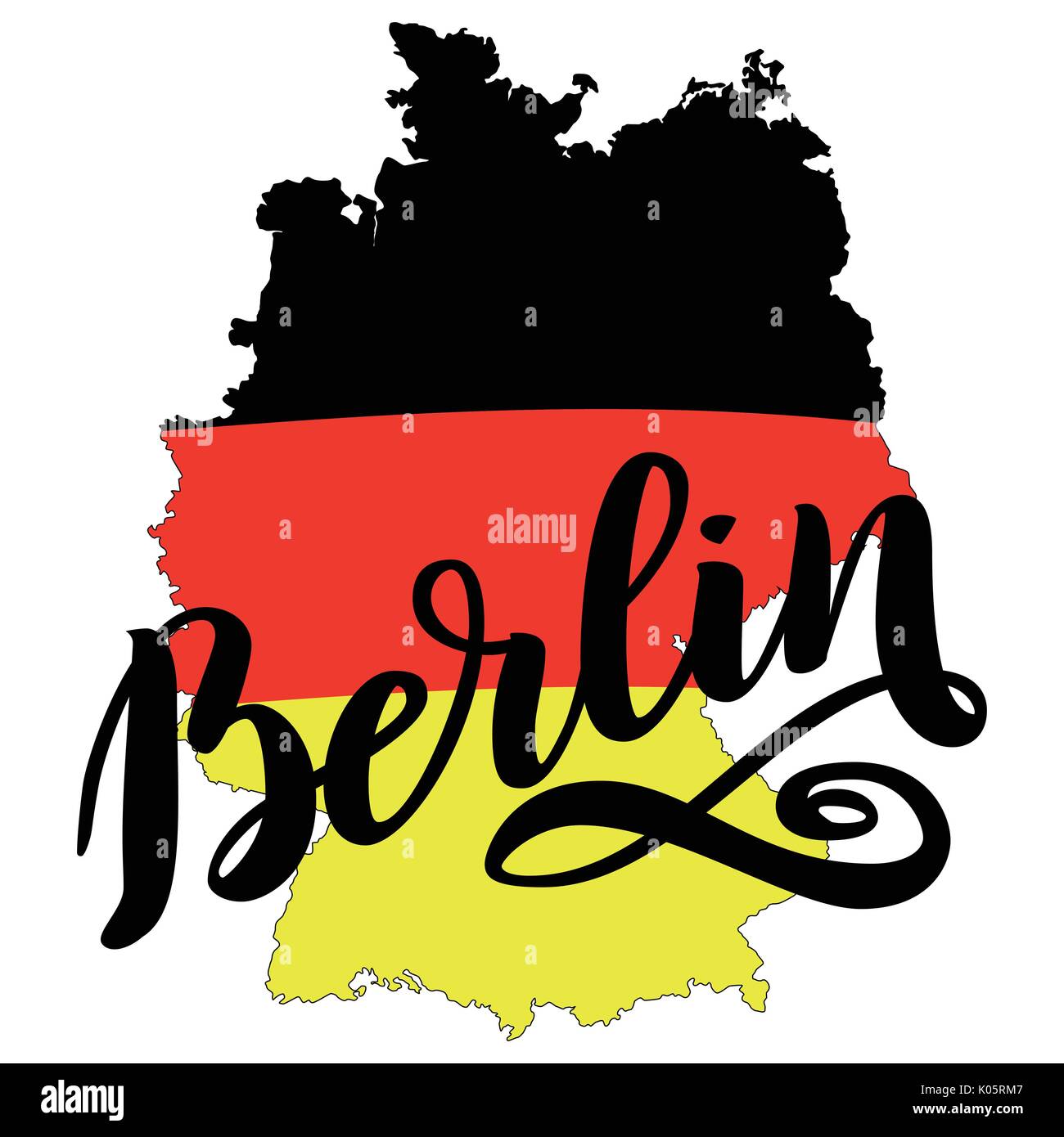 Berlin disegnati a mano lettering con bandiera tedesca sulla mappa. Vettore illustrazione lettering isolato su bianco. Per il modello tedesco tradizionale Oktoberfest bier Illustrazione Vettoriale