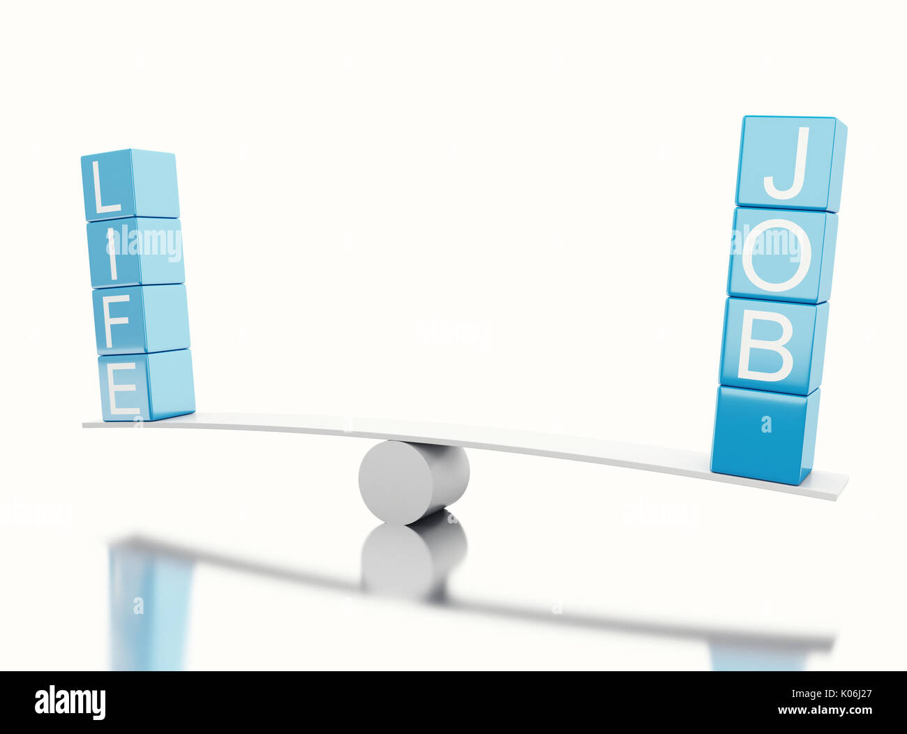 3d'illustrazione. Equilibrio con le parole di vita o di lavoro. Concetto di scelta. Isolato sfondo bianco Foto Stock