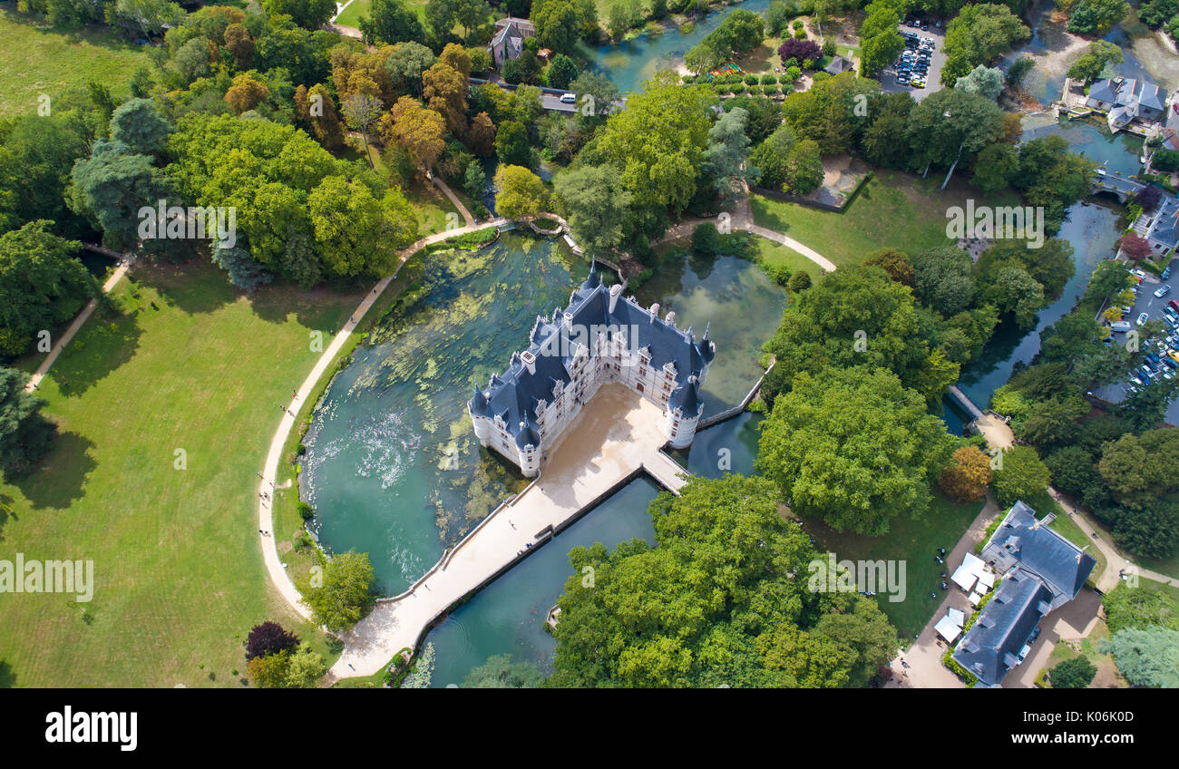 Foto aerea di Azay Le Rideau castle in Indre et Loire, Francia Foto Stock
