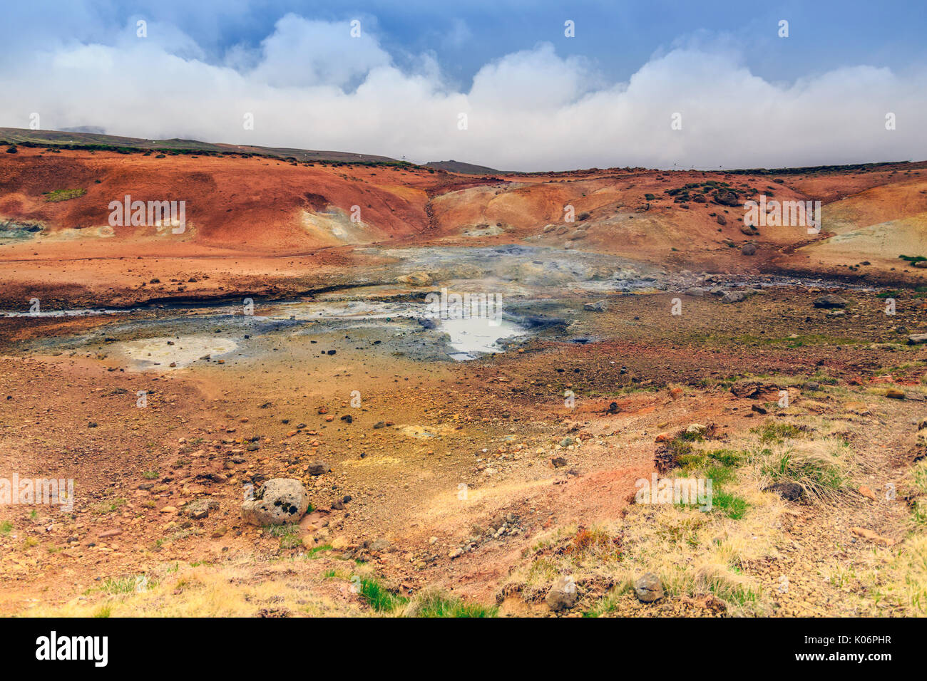 Area geotermale Krysuvík, Seltun, Reykjanes, Islanda Foto Stock