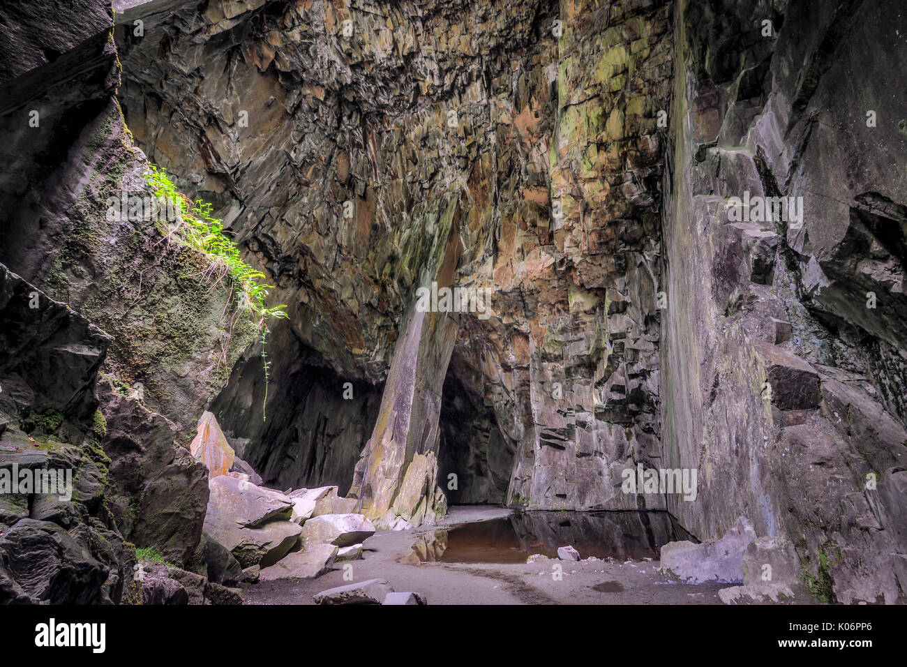 Cattedrale cava (Cathedral Cave), poco Langdale:Lake District, Cumbria Foto Stock