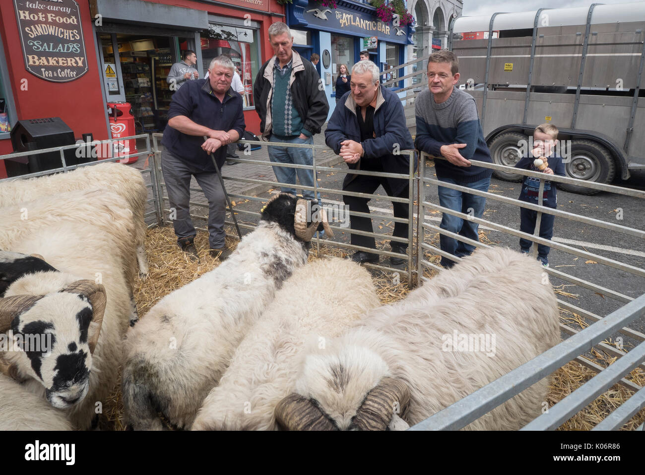 Strada del mercato di ovini, Kenmare, nella contea di Kerry, Irlanda Foto Stock