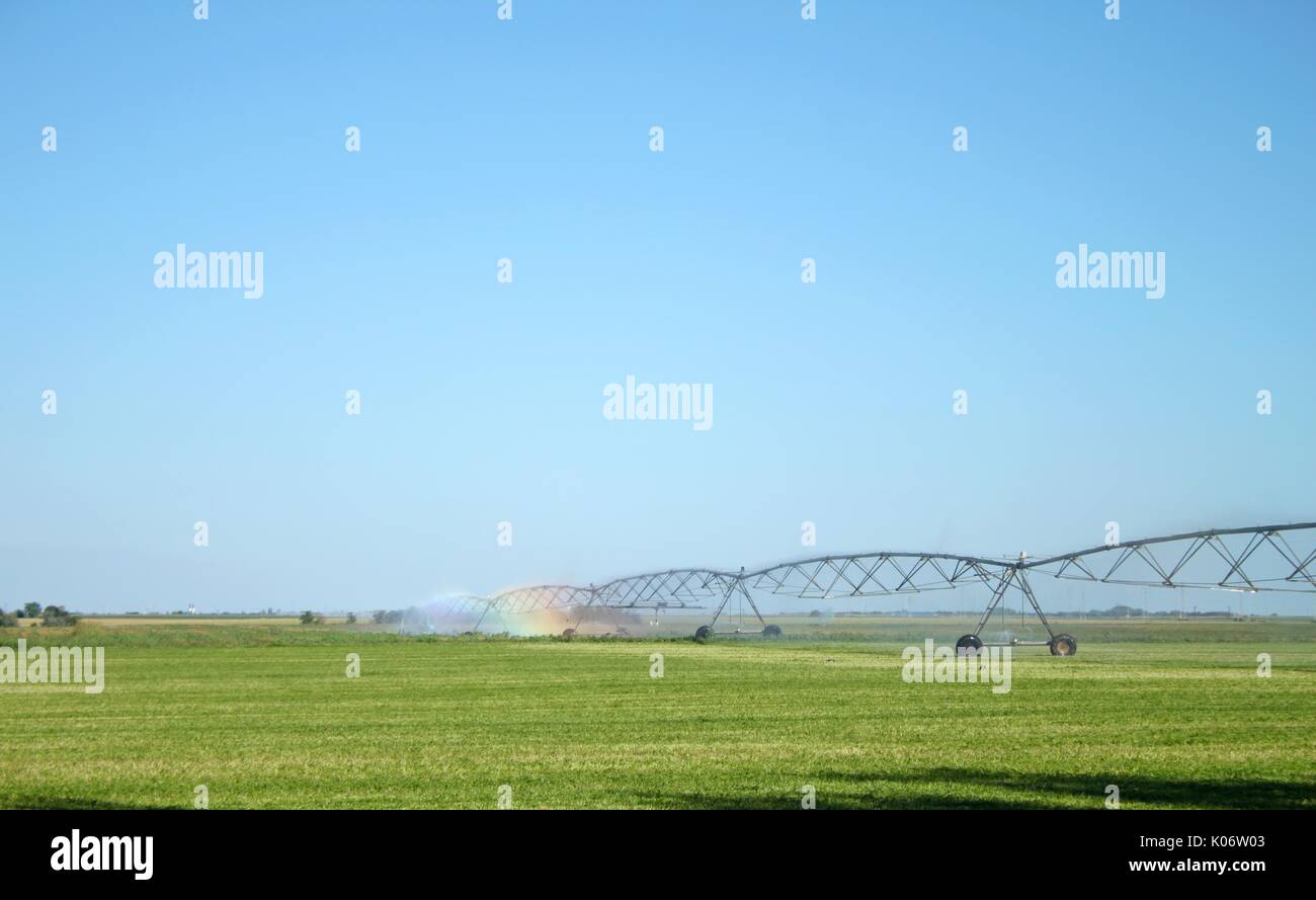 Irrigazione sistema di spruzzatura rendendo rainbow Foto Stock