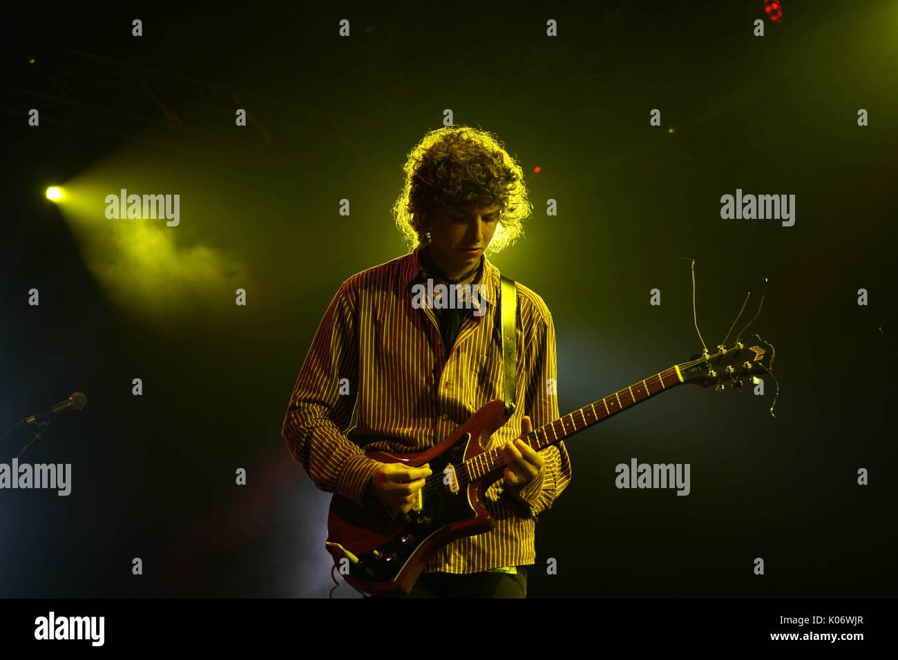 Nick Kivlen del fagiolo di girasole performing live sul lontano fuori fase al 2017 Green Man festival in Glanusk Park, Brecon Beacons, Galles. Data foto: Foto Stock