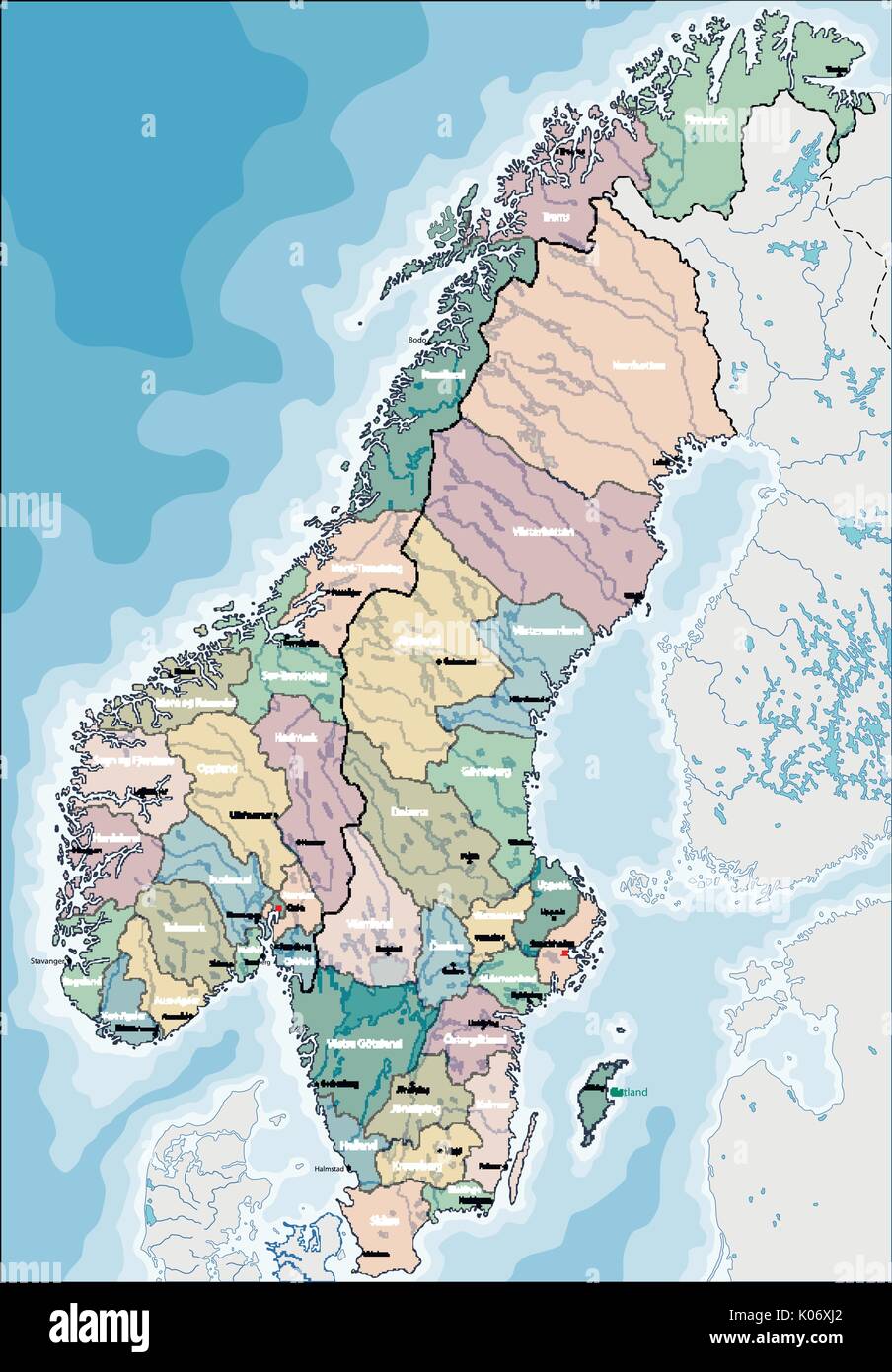 Mappa della Norvegia e della Svezia Illustrazione Vettoriale