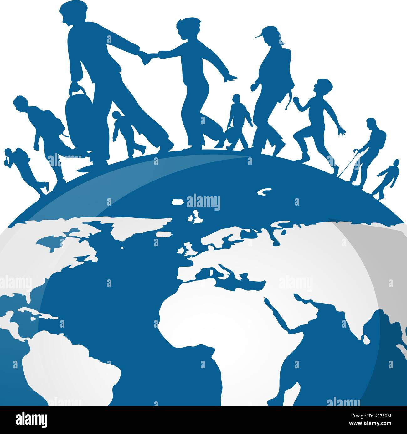 Immigrazione la gente sulla mappa del mondo sullo sfondo Immagine e