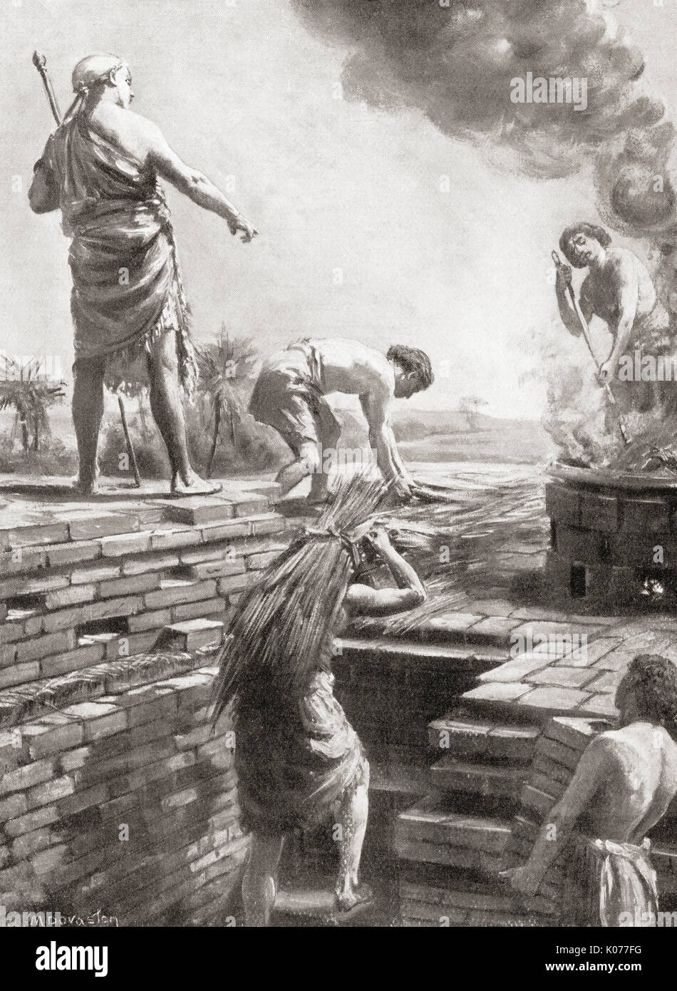 Costruzione di una Ziggurat, il grande tempio piramidale torri che per  primi sono state costruite in City-States sumera. Dopo la pittura da  Margaret Dovaston (1884-1954). Da Hutchinson nella storia delle nazioni,  pubblicato