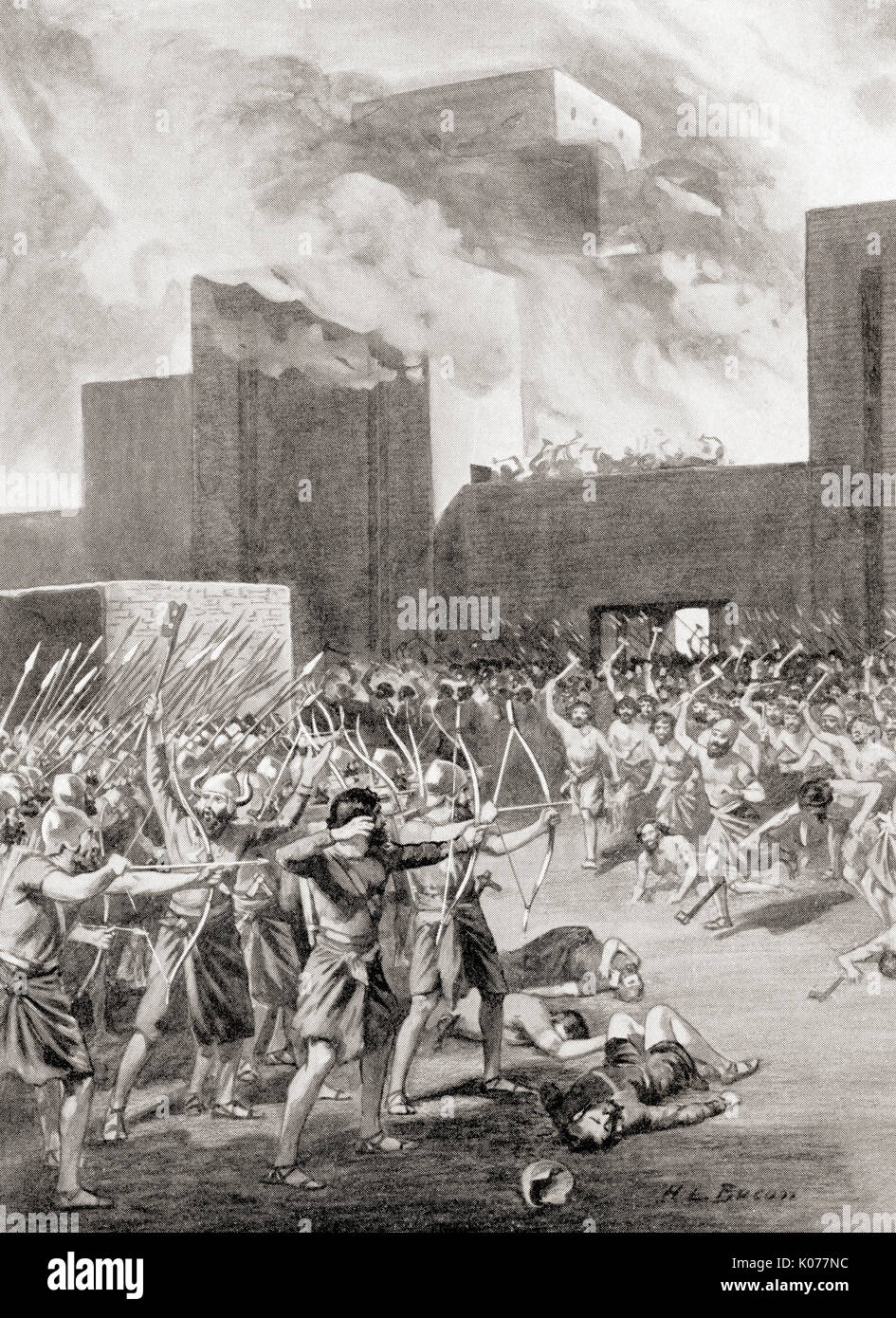 Il Gutians catturare una città babilonese dal Akkadians, c.2575 BC. Da Hutchinson nella storia delle nazioni, pubblicato 1915. Foto Stock