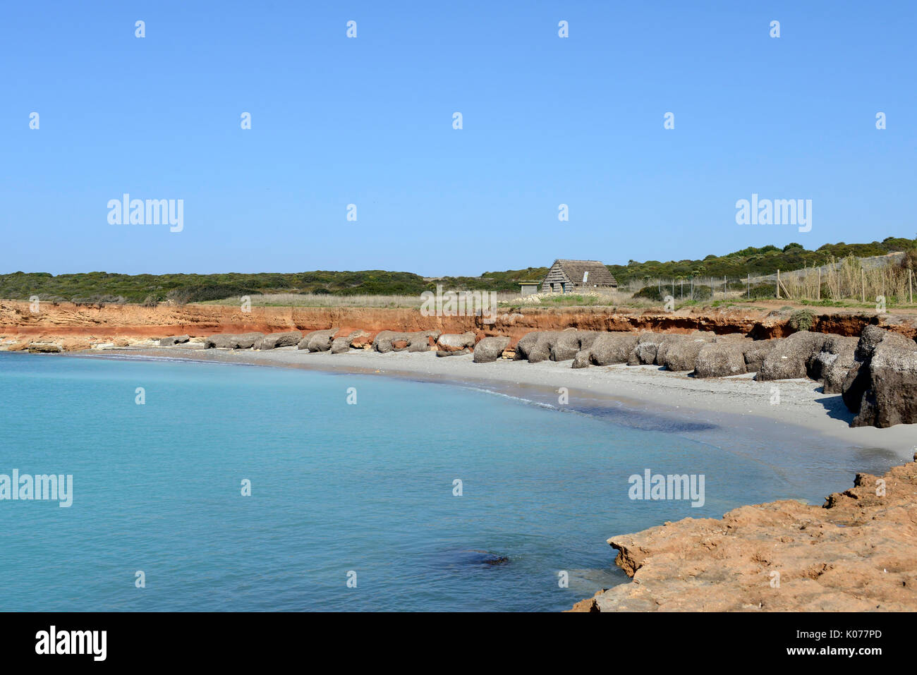 Vista sulla spiaggia di Seu, della penisola del Sinis, Oristano, Sardegna, Italia Foto Stock
