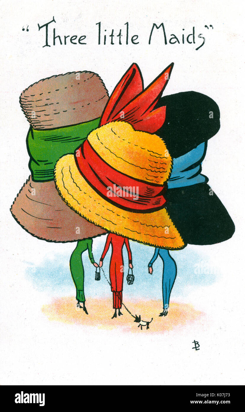 Cartolina comic - tema cappello - tre piccole Maid Foto Stock