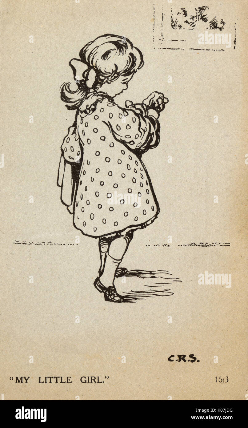 'Mia bambina' - un bambino piccolo grazioso in un vestito spotty Foto Stock