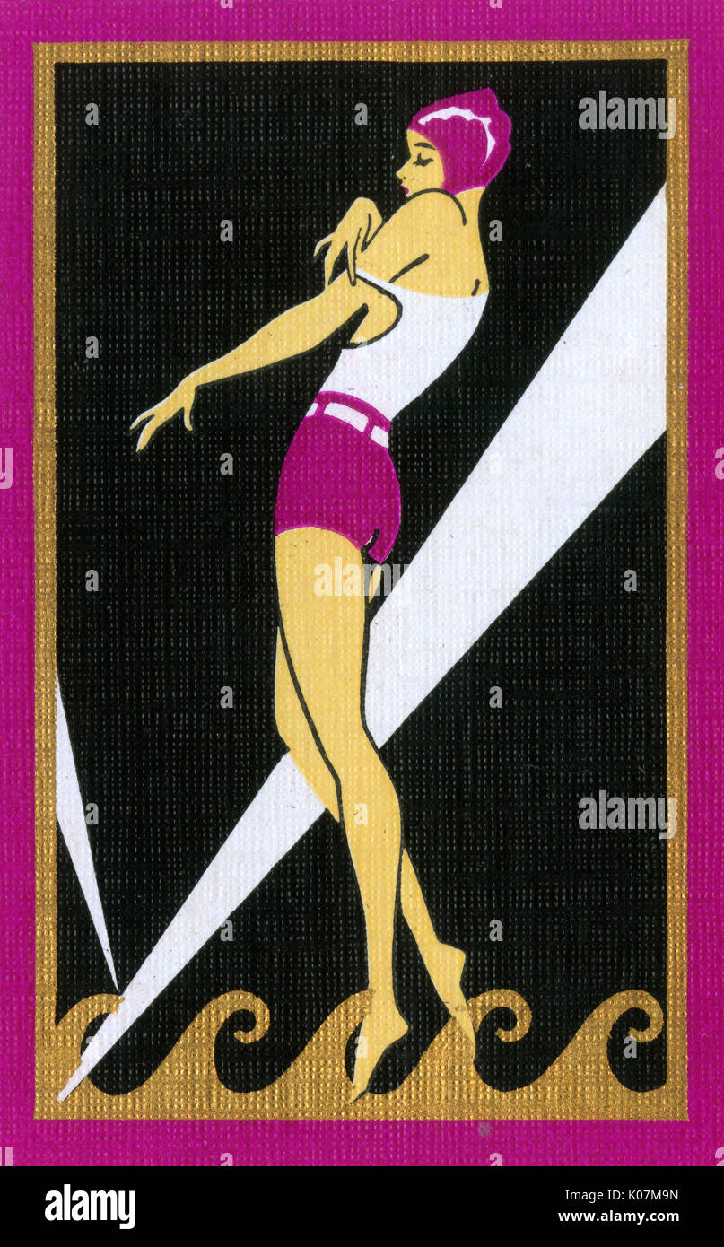 American Art Deco Playing Card Back - ragazza (2) Foto Stock