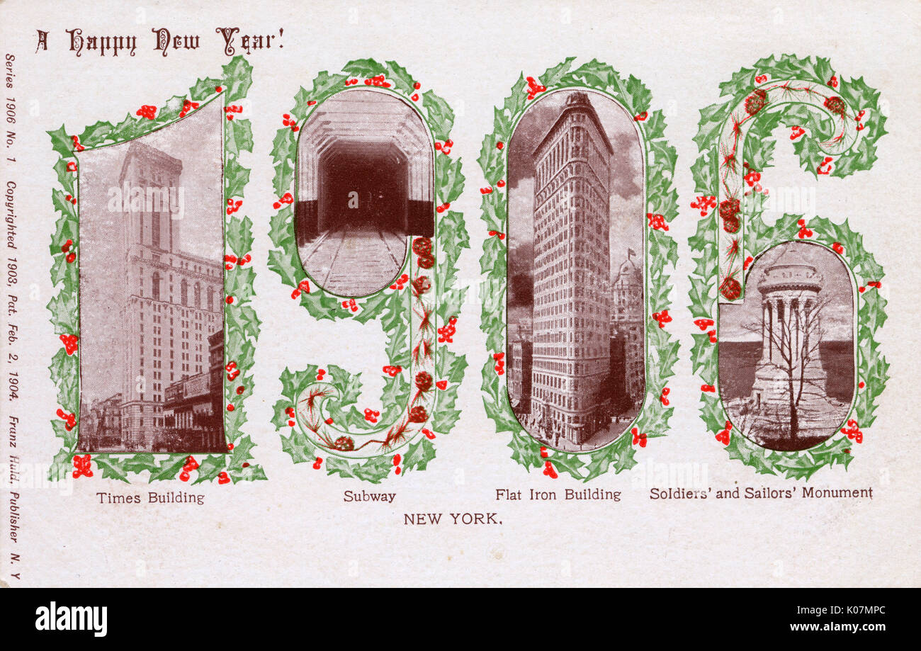 New York City, USA, su una cartolina di Capodanno Foto Stock