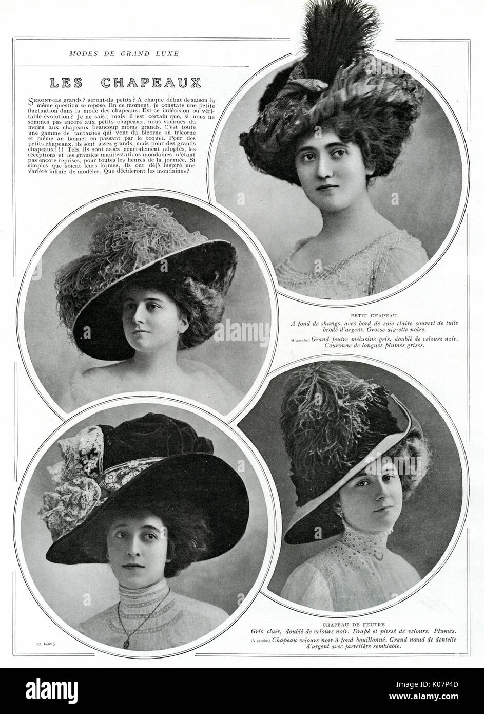 Womens cappelli sono una parte essenziale della moda in Edwardian volte con  capelli indossato alta e cappelli inclinata con piume. Data: 1909 Foto  stock - Alamy