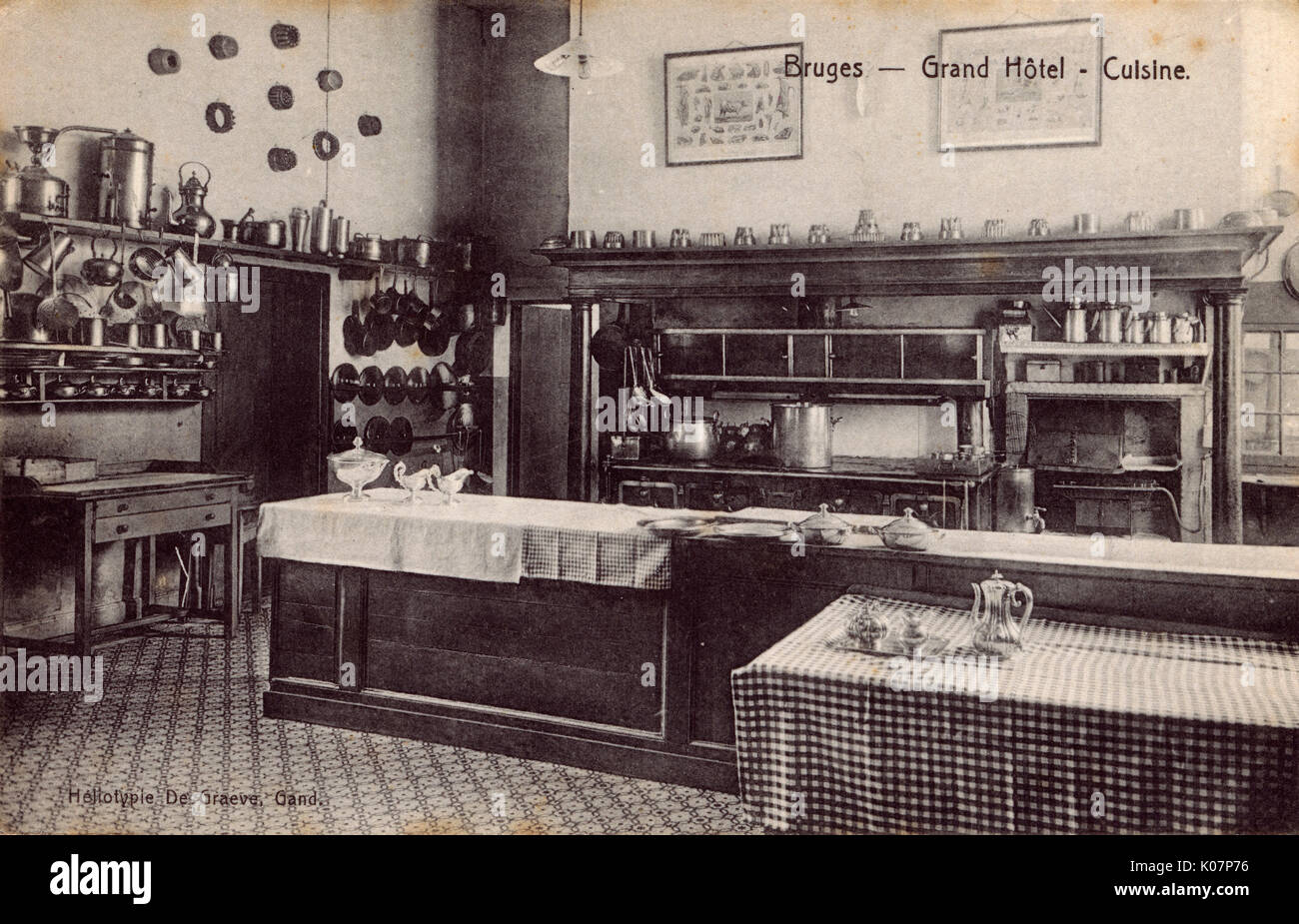 Cucina, Grand Hotel, 41 Rue St Jacques, Bruges, Belgio Foto Stock