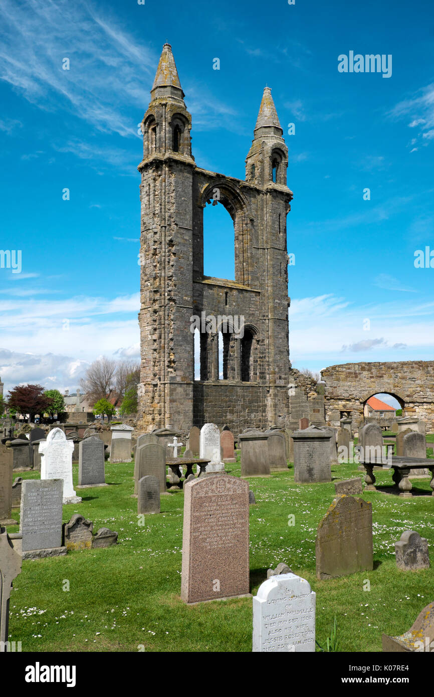 Il cimitero e le rovine di St Andrews Cathedral, St Andrews Fife, Scozia, Regno Unito Foto Stock